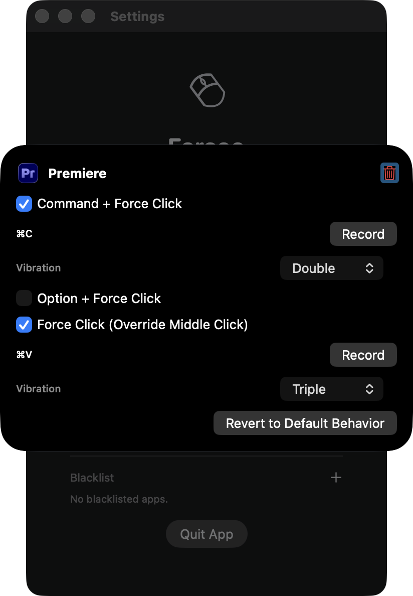 Forcee Pro macro and vibration profile settings example