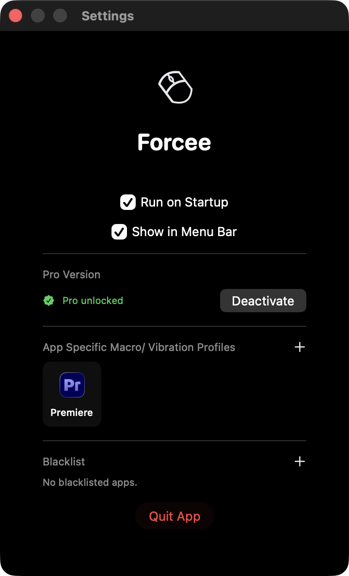 Forcee Pro app specific profile icon view example